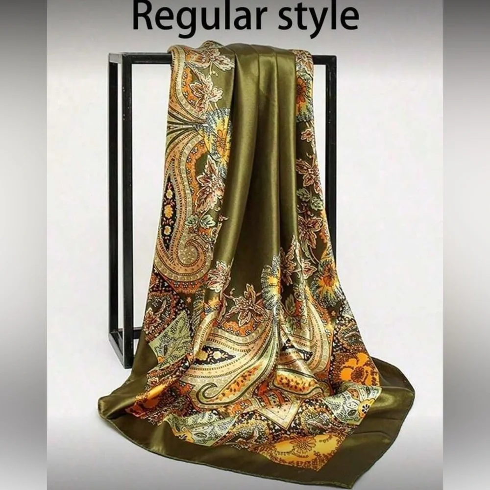 Boho Green Floral Paisley Silk Headscarf